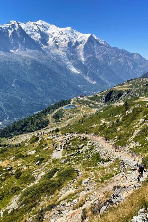 lac blanc hike trail from flegere mid station in chamonix valley mont blanc