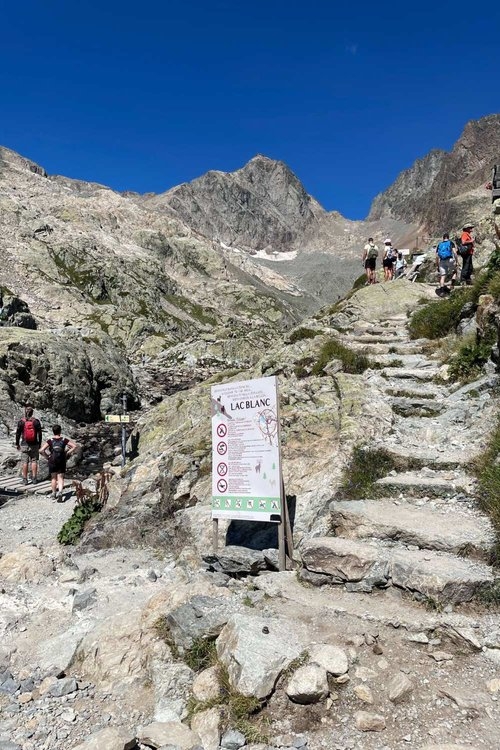 sign post at lac blanc refugee in chamonix mont blanc france