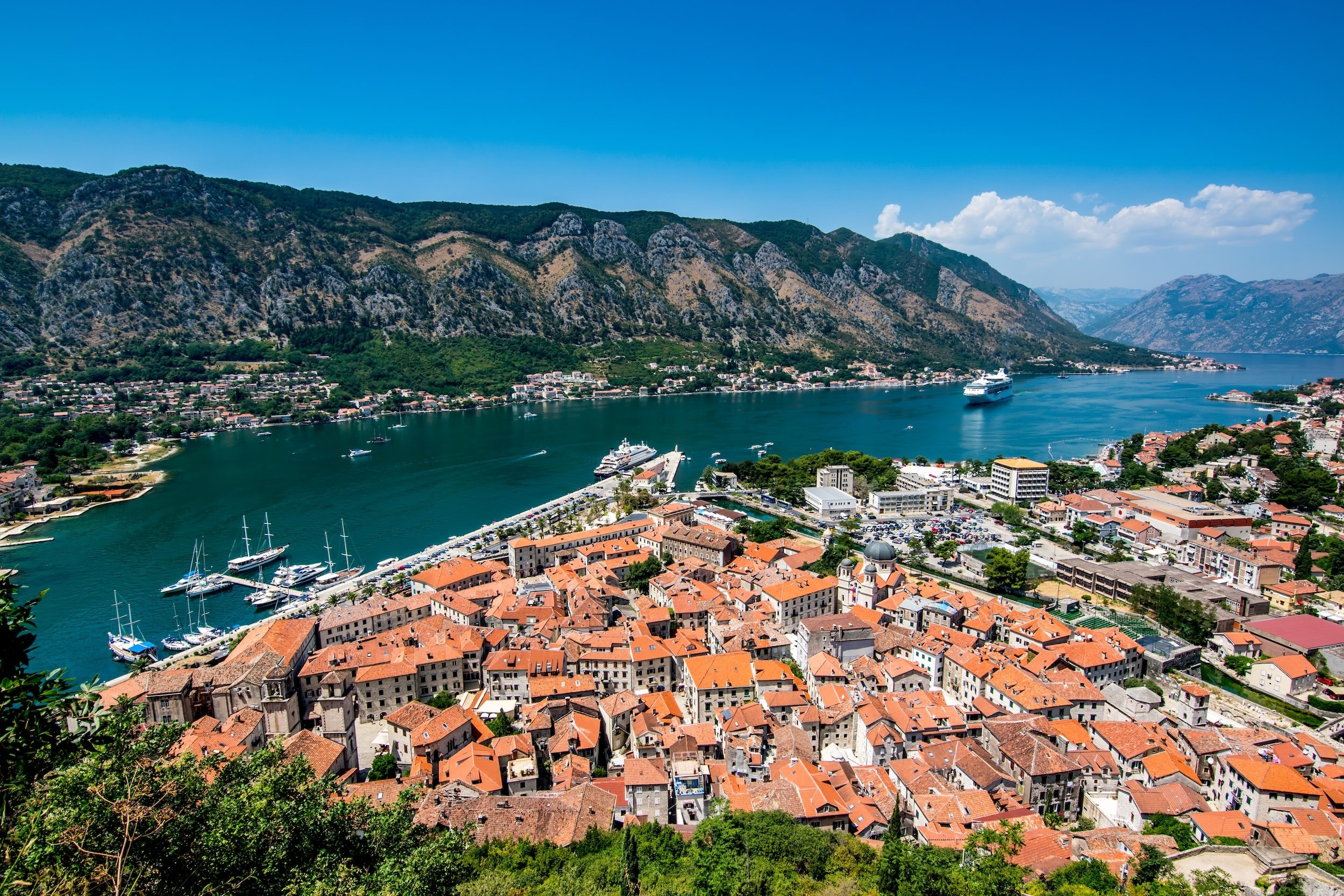 Scenic view over Bay of Kotor from San Giovanni Fortress lookout